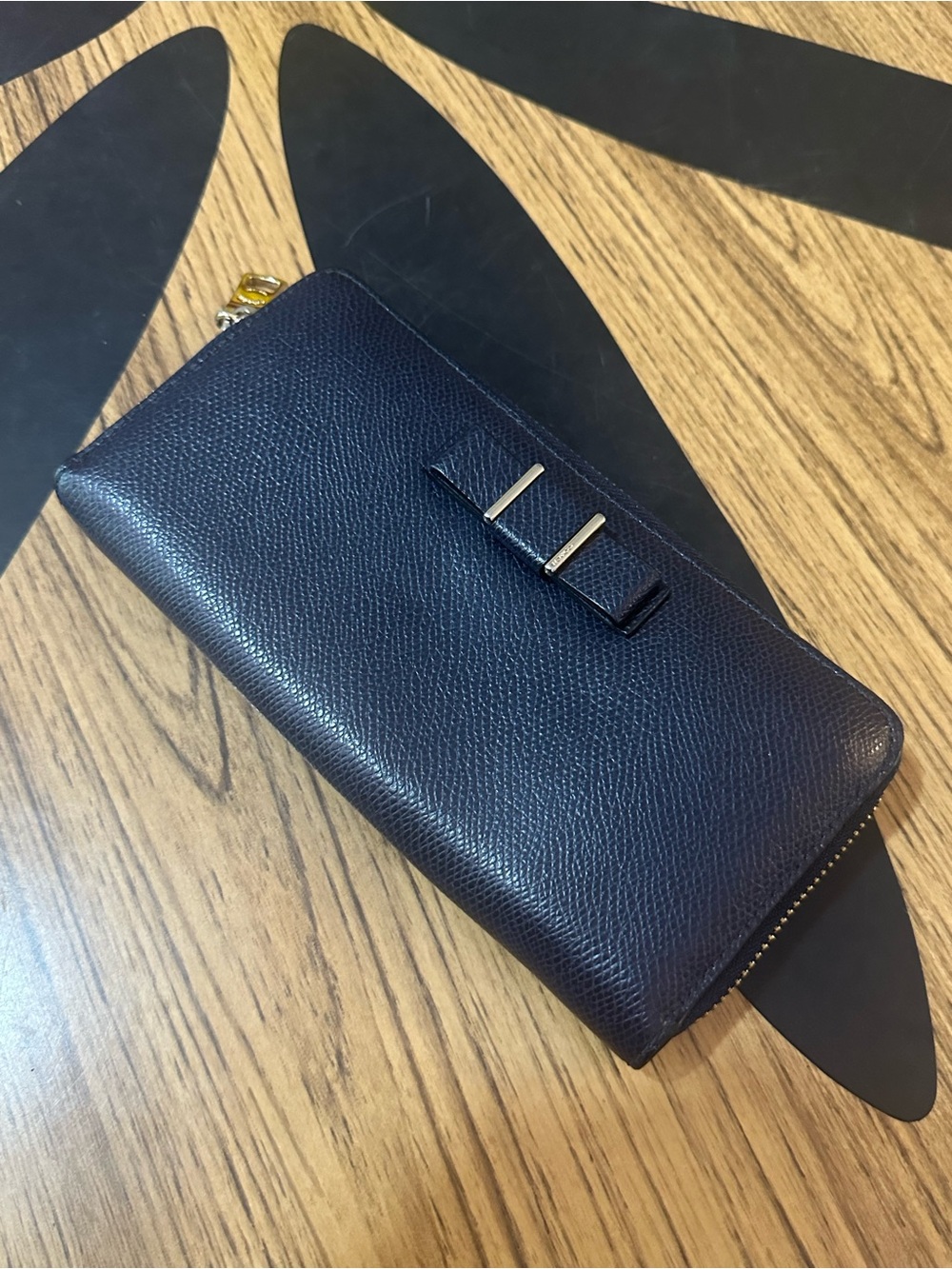Coach Navy Blue Leather Zip-Around Wallet with Gold Hardware